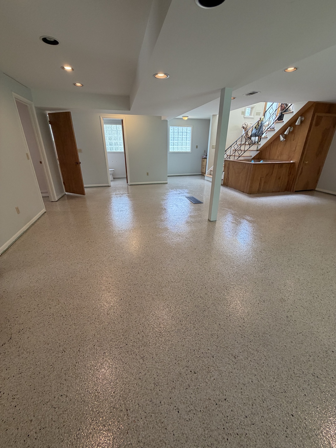 Finished basement coated floor