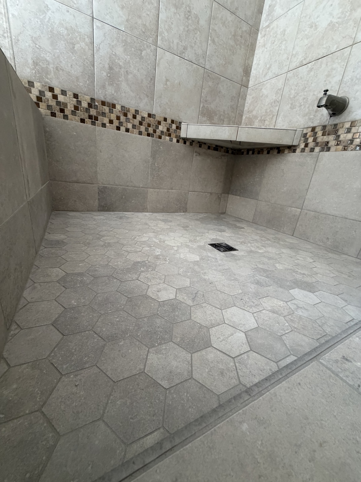 Tile shower floor and walls